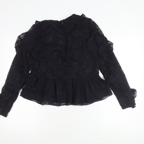 H&M Women's Black Ruffle Sheer Blouse Size 8