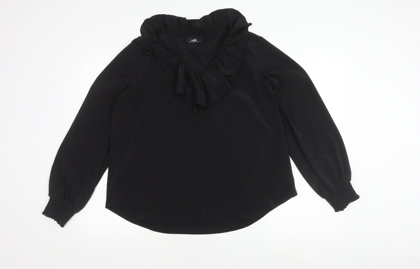 Wallis Women's Black Ruffle Blouse, Size 14