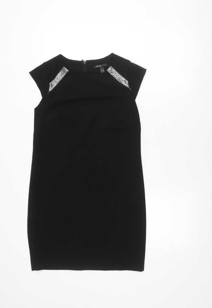 Mango Black Sheath Dress Women Size 8 Sleeveless Sequin