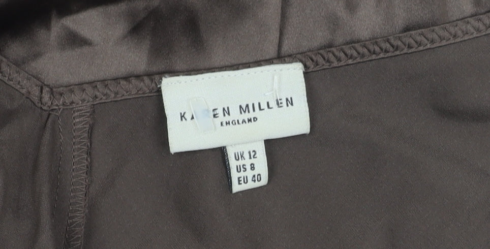 Karen Millen Women's Brown Beaded V-Neck Top, Size 12