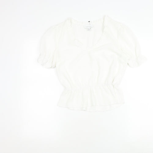 Topshop Women's White V-Neck Blouse Size 8