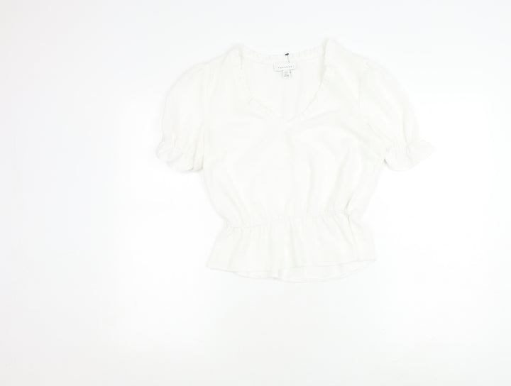 Topshop Women's White V-Neck Blouse Size 8