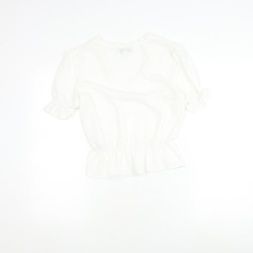 Topshop Women's White V-Neck Blouse Size 8