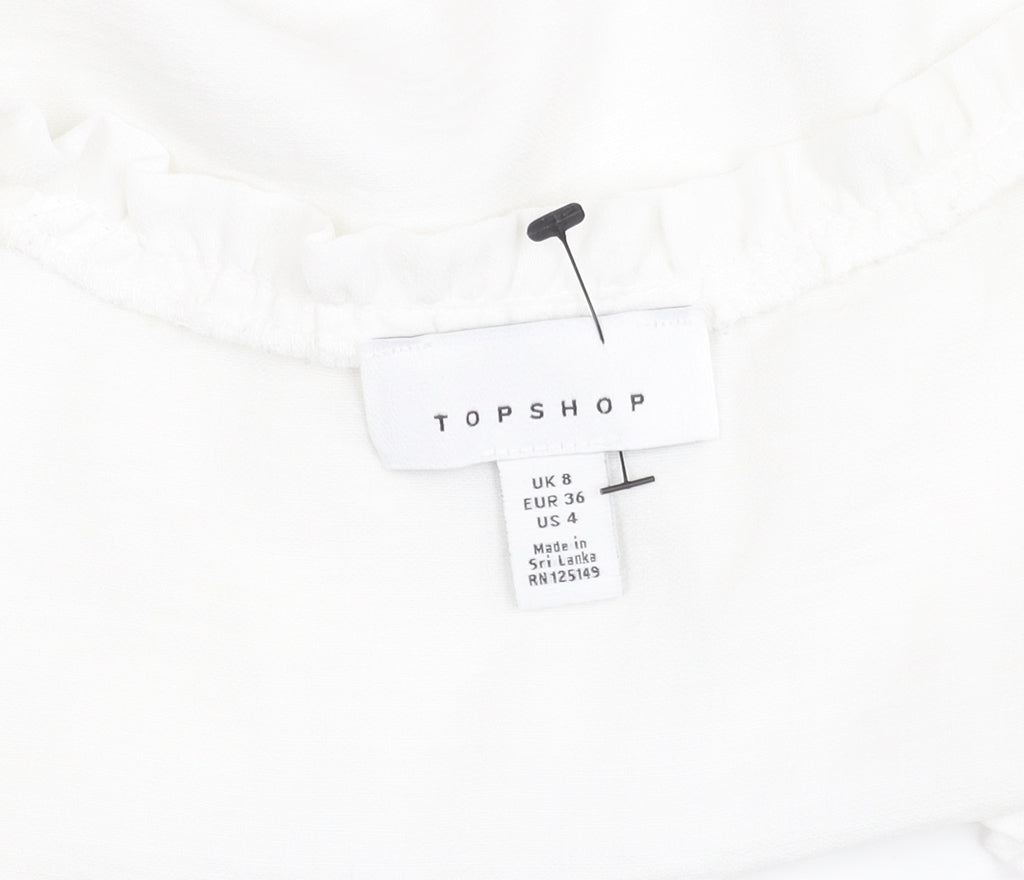 Topshop Women's White V-Neck Blouse Size 8