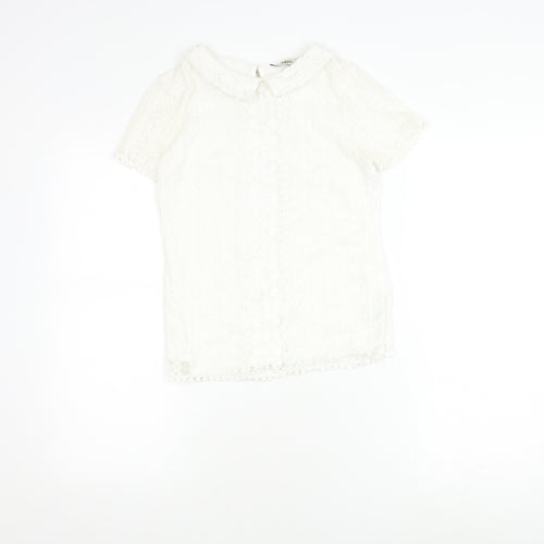 Oasis Women's White Lace Blouse XS Cotton Blend