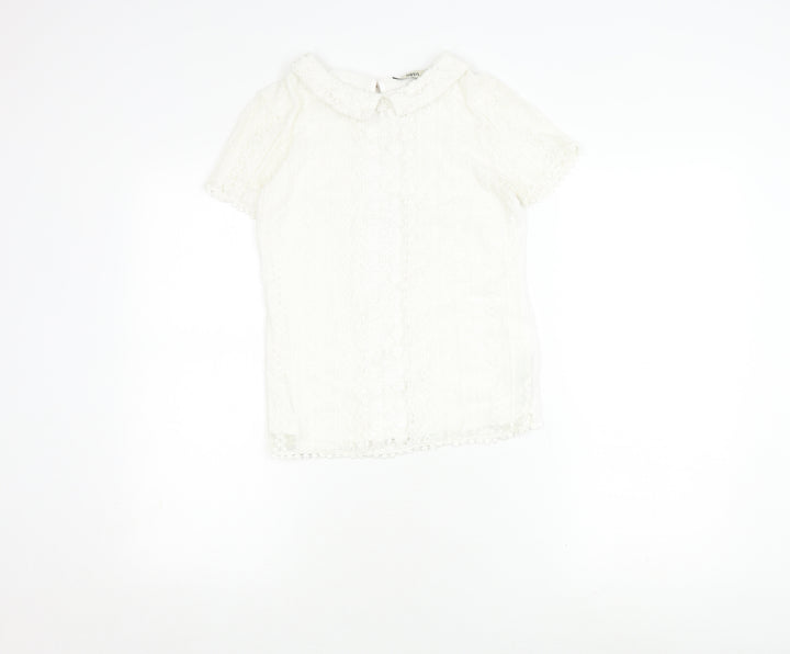 Oasis Women's White Lace Blouse XS Cotton Blend