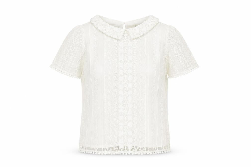 Front view of Oasis Women's White Lace Blouse XS Cotton Blend