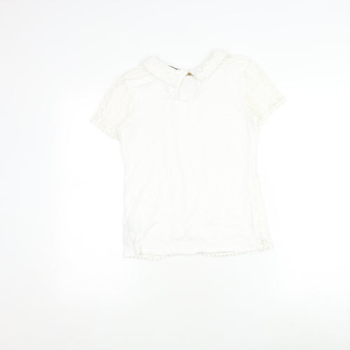 Oasis Women's White Lace Blouse XS Cotton Blend