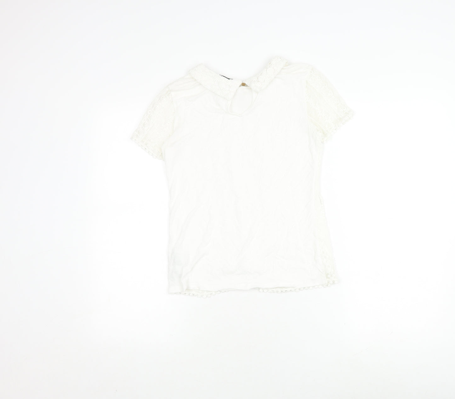Oasis Women's White Lace Blouse XS Cotton Blend