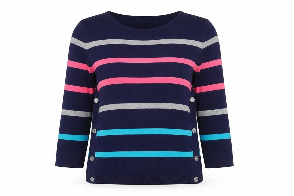 Front view of Just Elegance Women's Multicolour Striped Cardigan L