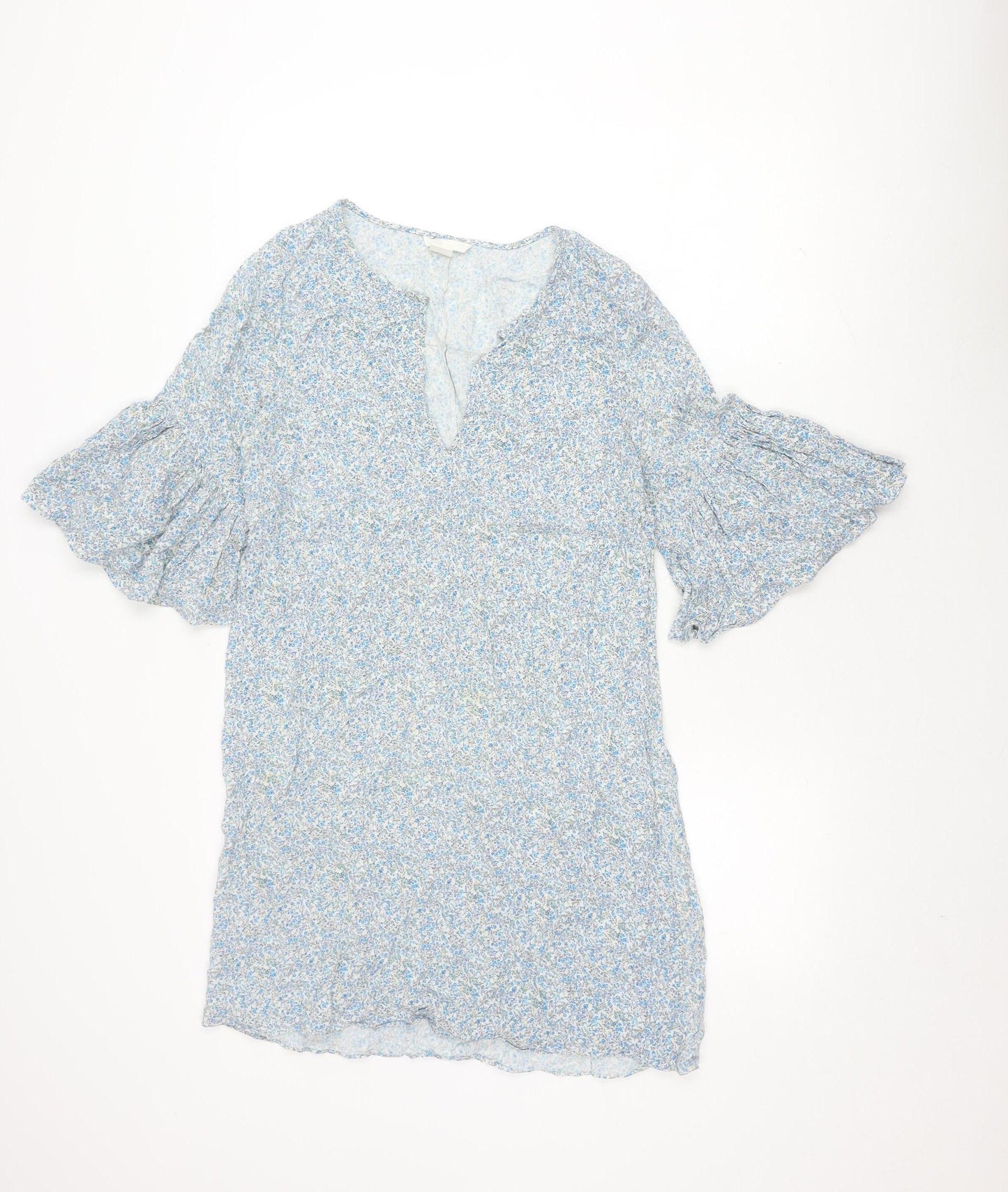 H&M Women's Blue Floral Viscose Dress Size 8