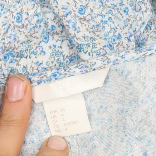 H&M Women's Blue Floral Viscose Dress Size 8