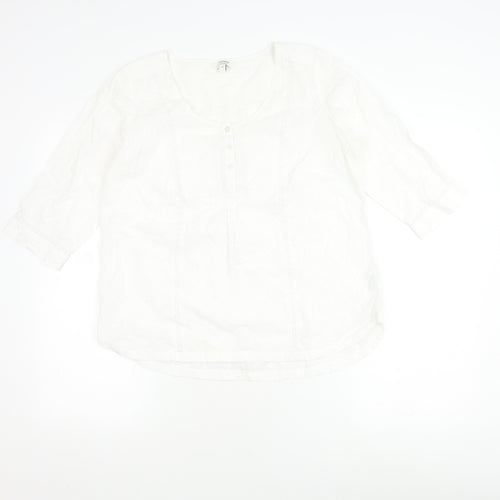 FatFace Women's White Cotton Blouse, Size 14, Casual V-Neck
