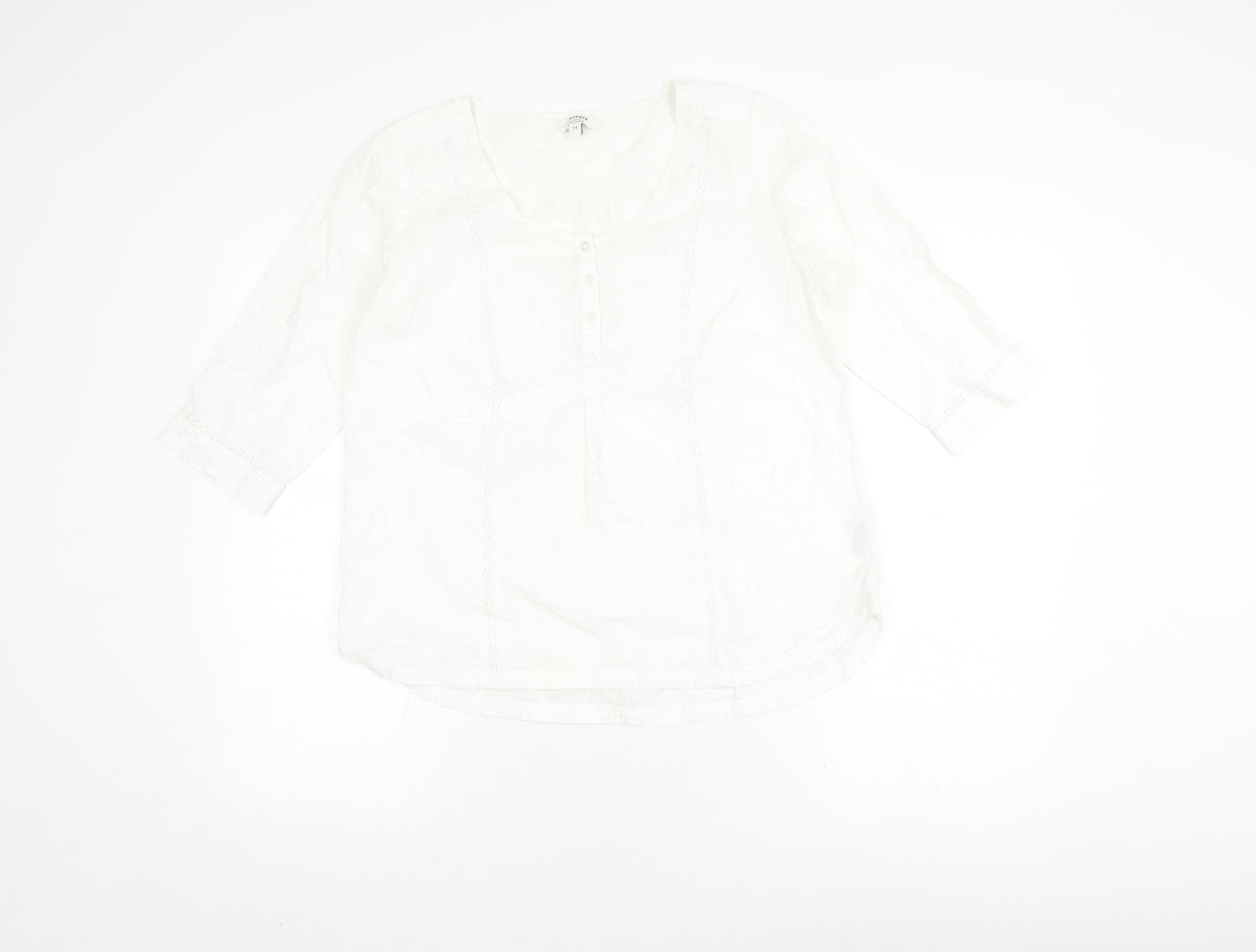 FatFace Women's White Cotton Blouse, Size 14, Casual V-Neck