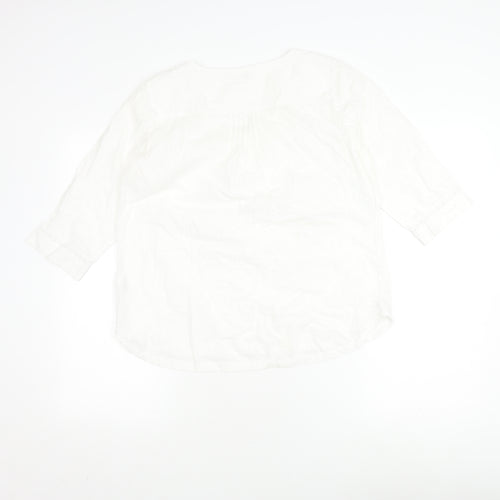 FatFace Women's White Cotton Blouse, Size 14, Casual V-Neck