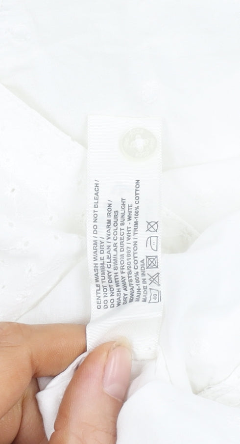 FatFace Women's White Cotton Blouse, Size 14, Casual V-Neck