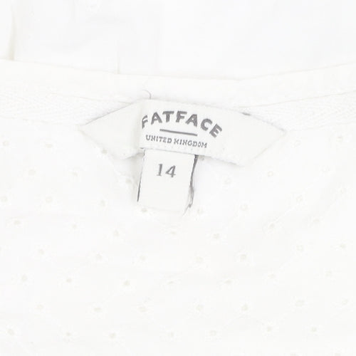 FatFace Women's White Cotton Blouse, Size 14, Casual V-Neck