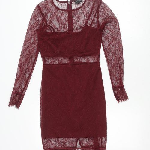 Topshop Women's Red Lace Bodycon Dress Size 6