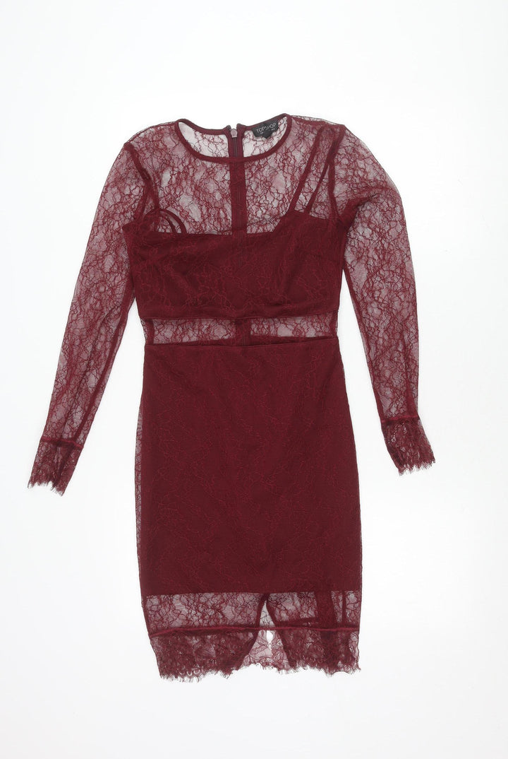 Topshop Women's Red Lace Bodycon Dress Size 6