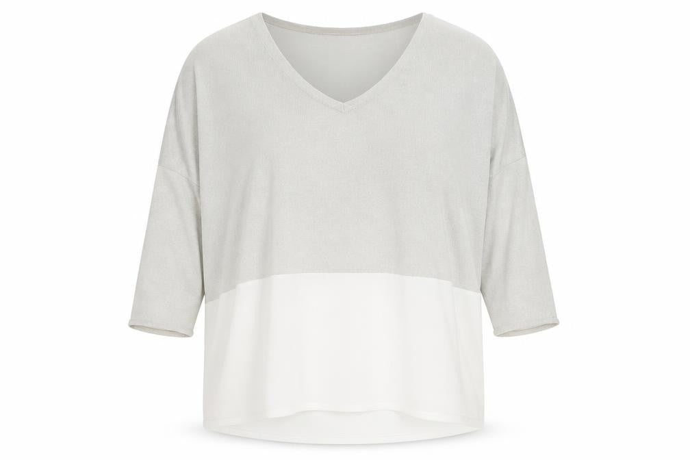 Front view of Zara Women's Grey/White V-Neck Top, size L