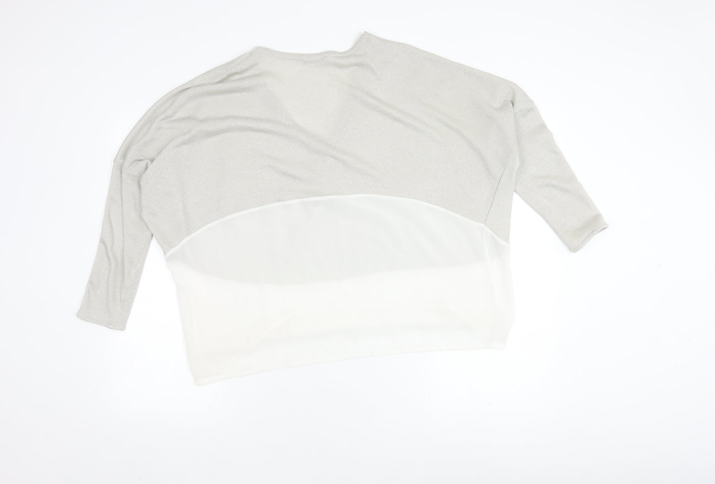 Zara Women's Grey/White V-Neck Top Size L