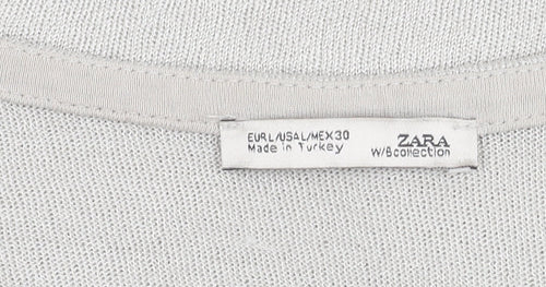Zara Women's Grey/White V-Neck Top Size L
