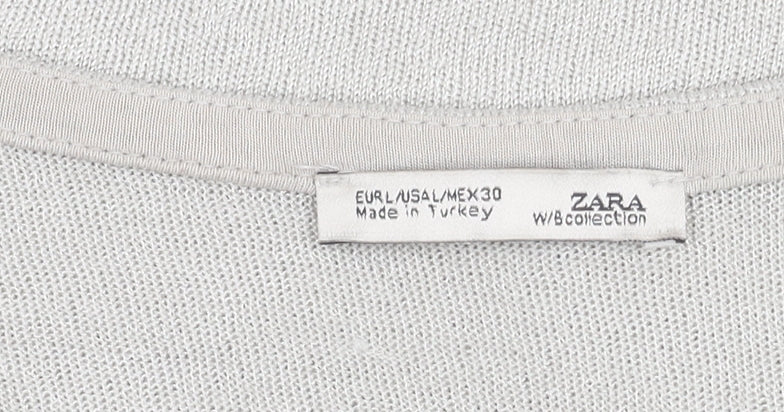 Zara Women's Grey/White V-Neck Top Size L