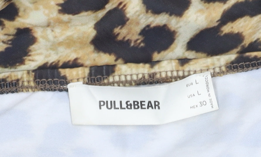 Pull&Bear Women's Animal Print Skirt, Size 14, Brown