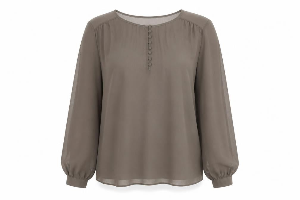 Front view of Next Women's Grey Blouse in, size 14, with Buttons