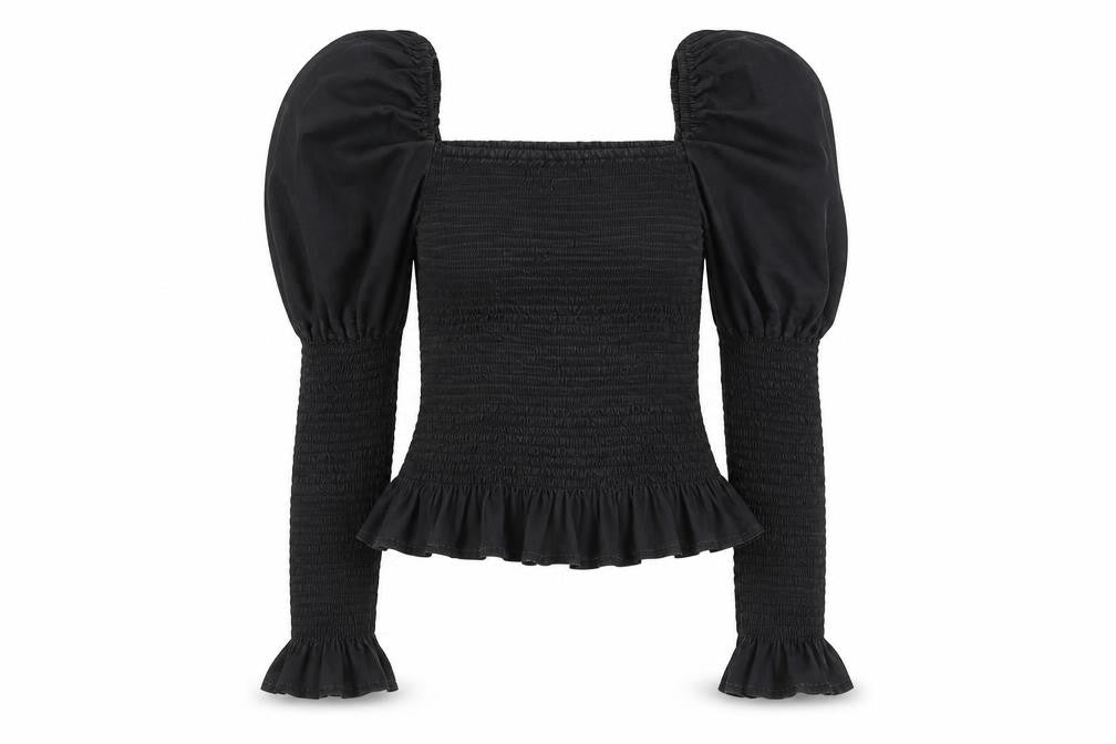 Front view of Stella Morgan Women's Black Puff Sleeve Blouse UK 8