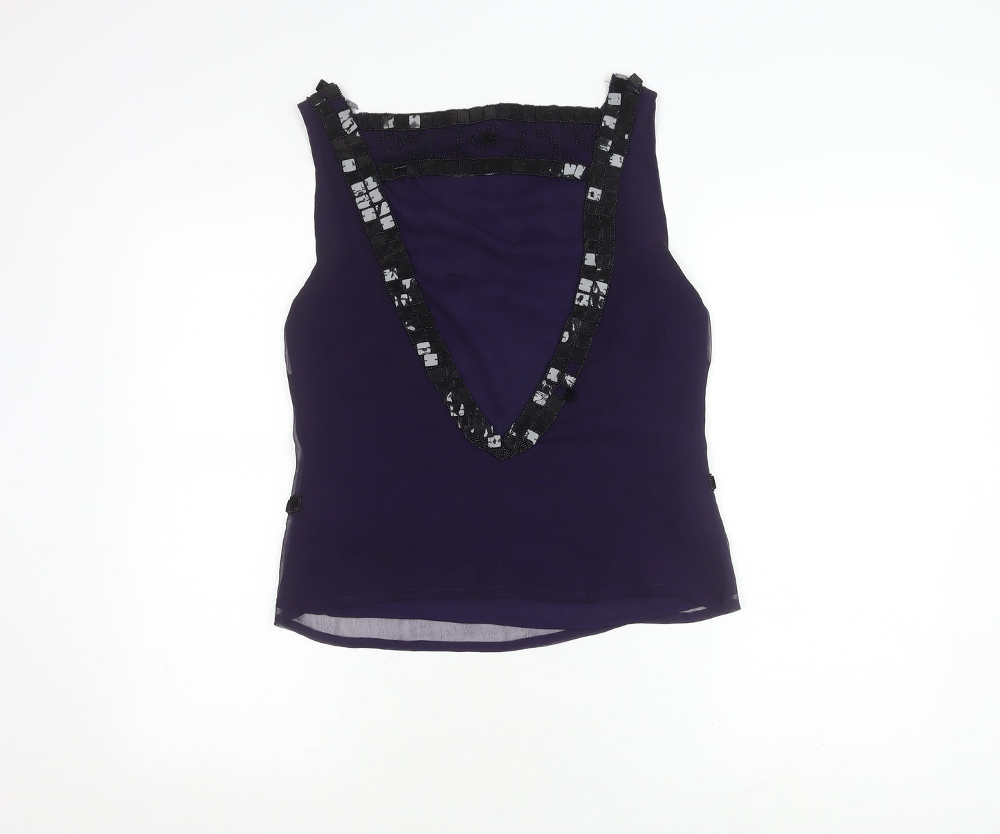 Reiss Women's Purple Beaded Sleeveless Top, Size 8