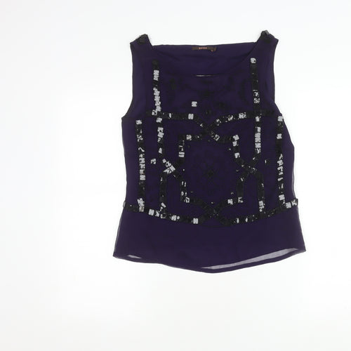 Reiss Women's Purple Beaded Sleeveless Top, Size 8