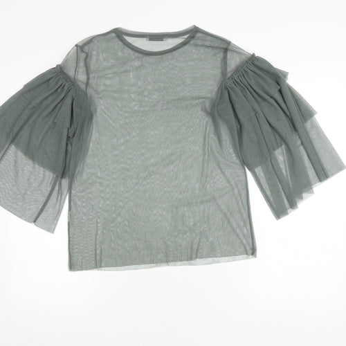 Zara Trafaluc Women's Green Mesh Top with Flared Sleeves S