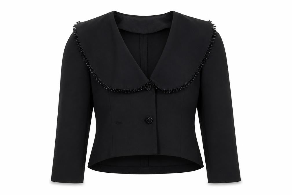 Front view of Classics Women's Black Beaded Short Jacket, size 12