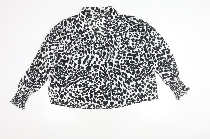 Topshop Women's Black/White Animal Print Blouse Size 10