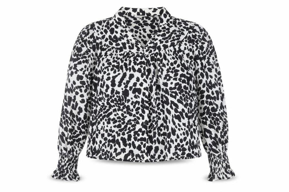 Front view of Topshop Women's Black/White Animal Print Blouse, size 10