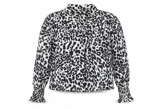 Front view of Topshop Women's Black/White Animal Print Blouse, size 10