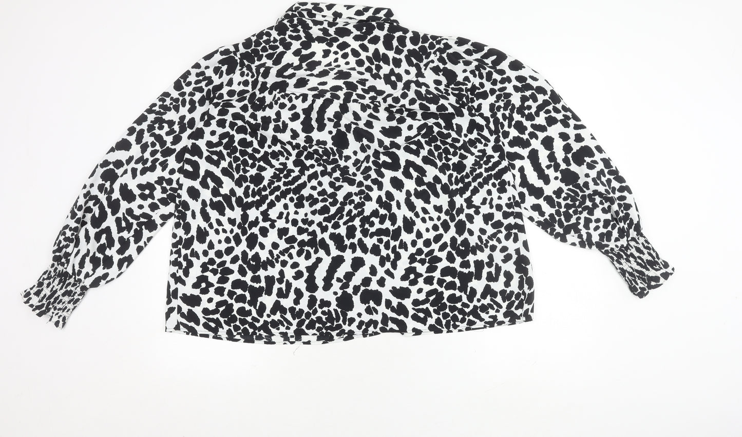 Topshop Women's Black/White Animal Print Blouse Size 10