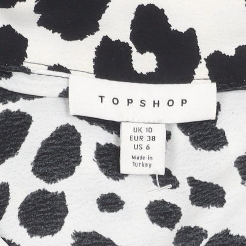 Topshop Women's Black/White Animal Print Blouse Size 10
