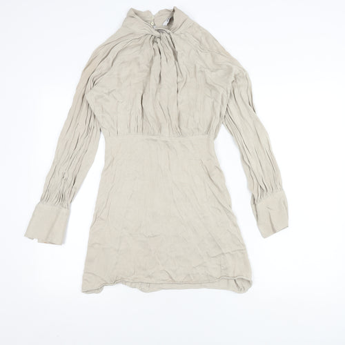 Zara Beige Women's XS High Neck Long Sleeve Dress