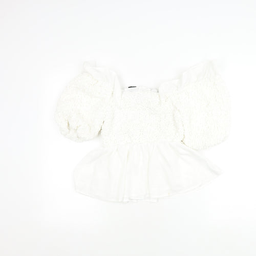 River Island Women's White Puff Sleeve Blouse, Size 6