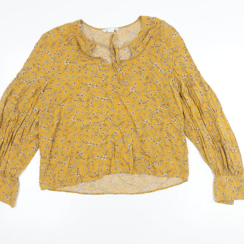 H&M Women's Yellow Floral Blouse Size 12