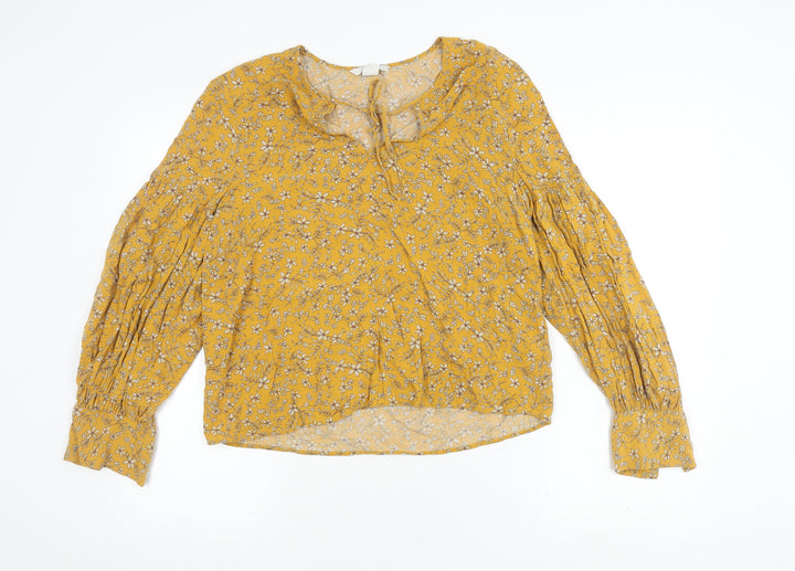H&M Women's Yellow Floral Blouse Size 12