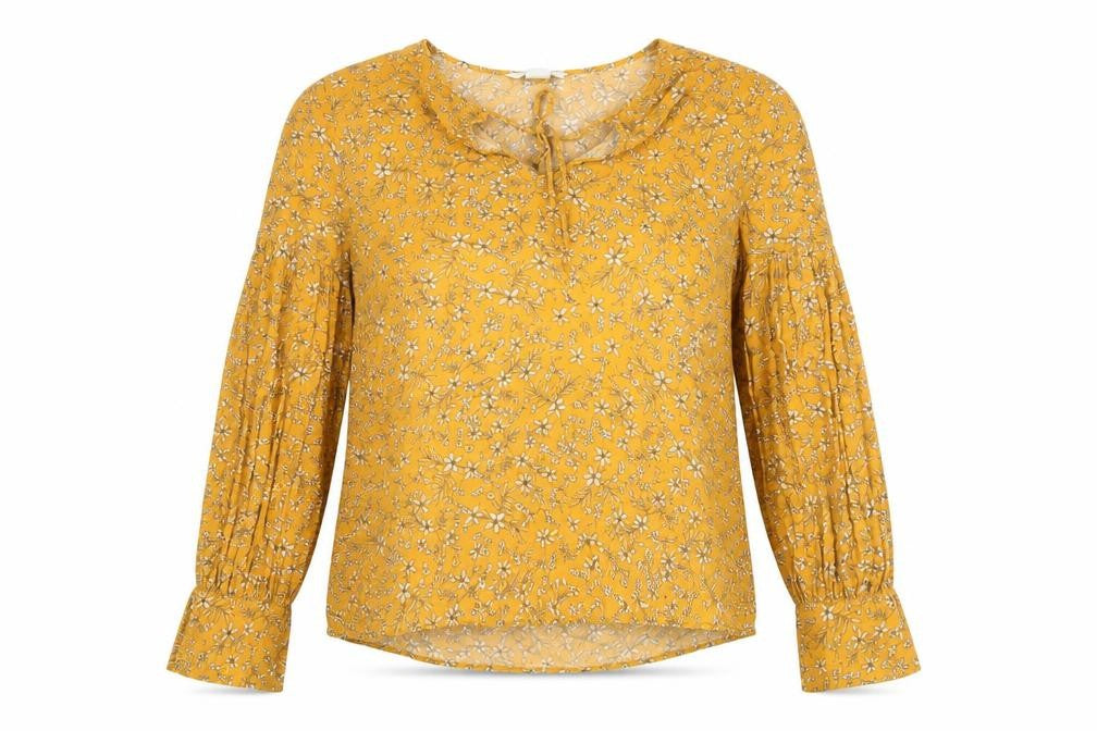 Front view of H&M Women's Yellow Floral Blouse, size 12