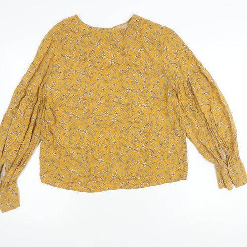 H&M Women's Yellow Floral Blouse Size 12