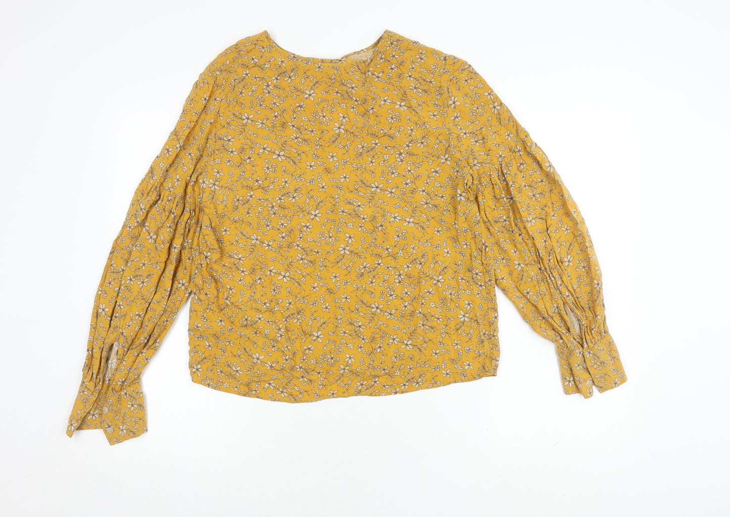 H&M Women's Yellow Floral Blouse Size 12
