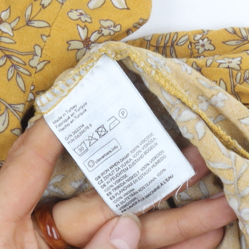 H&M Women's Yellow Floral Blouse Size 12