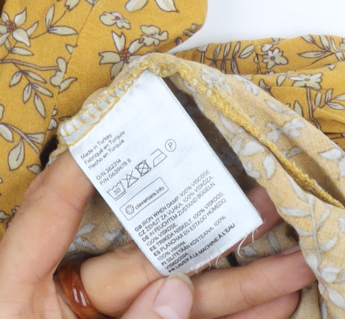 H&M Women's Yellow Floral Blouse Size 12