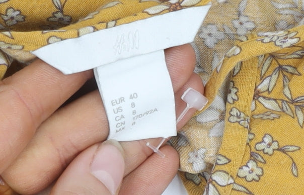 H&M Women's Yellow Floral Blouse Size 12