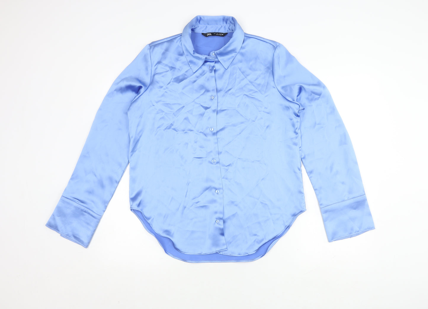 Zara Women's Blue Button-Up Long Sleeve Blouse